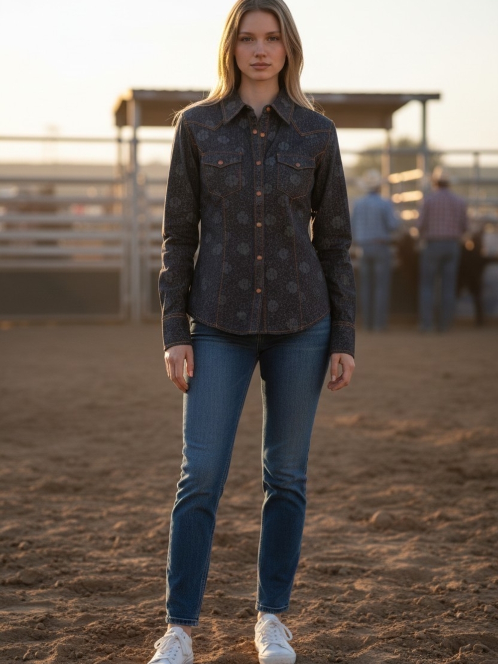 Panhandle Women's Charcoal Floral Western Pearl Snap Shirt Small